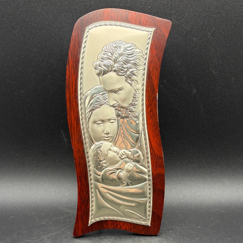Holy Family Religious Icon AN AH 1G 227 Silver & Wood Religion Iconography Decor